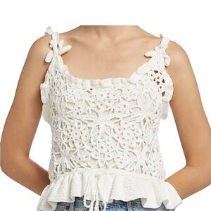 FARM Rio White Floral boho Crochet Camisole